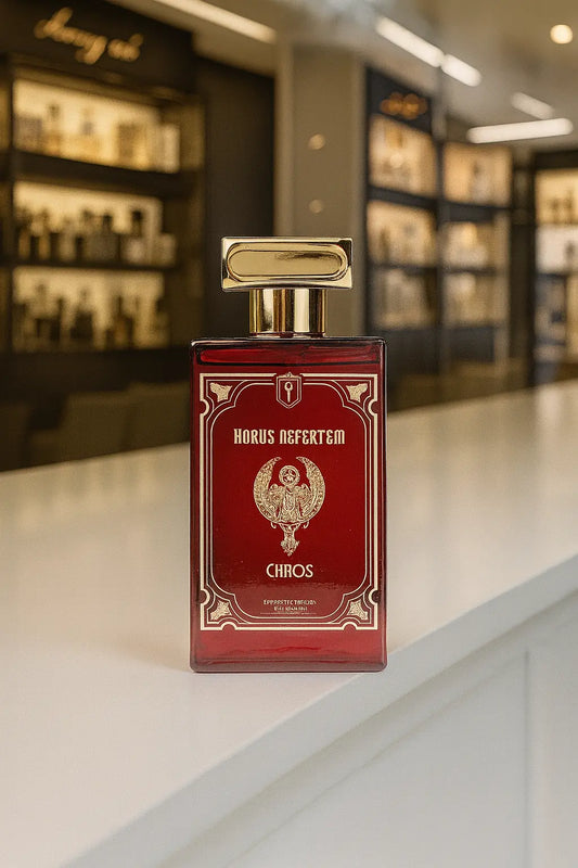 Horus Nefertem Chaos perfume – luxury fragrance with cardamom, sandalwood, rose, and ambergris notes